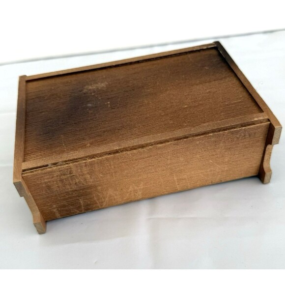 Vtg Wood Mini Magazine Rack Desktop Letter Holder Postcard Rocky Mountain Scene - Picture 4 of 10